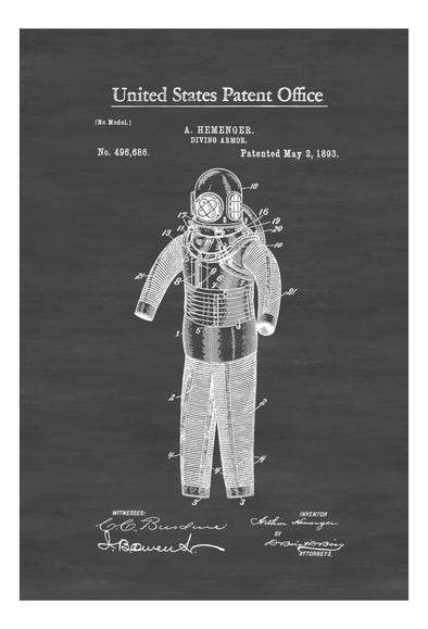 Diving Armor Patent 1893 - Patent Print, Wall Decor, Diver Gift, Scuba Gift, SCUBA Diver, Deep Sea Diver, Nautical Decor, Beach House Decor Art Prints mypatentprints 10X15 Parchment 