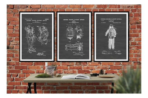 Diving Patent Collection of 3 Patent Prints - Diver Gift, Scuba Gift, Scuba Diver Poster, Deep Sea Diver, Nautical Decor, Beach House Decor Art Prints mypatentprints 