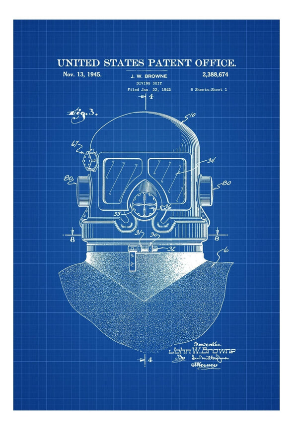 Diving Suit Helmet Patent, Patent Poster, Wall Decor, Diver Gift, Scuba Gift, Scuba Diver, Deep Sea Diver, Nautical Decor, Beach House Decor mws_apo_generated mypatentprints Parchment #MWS Options 3427248622 