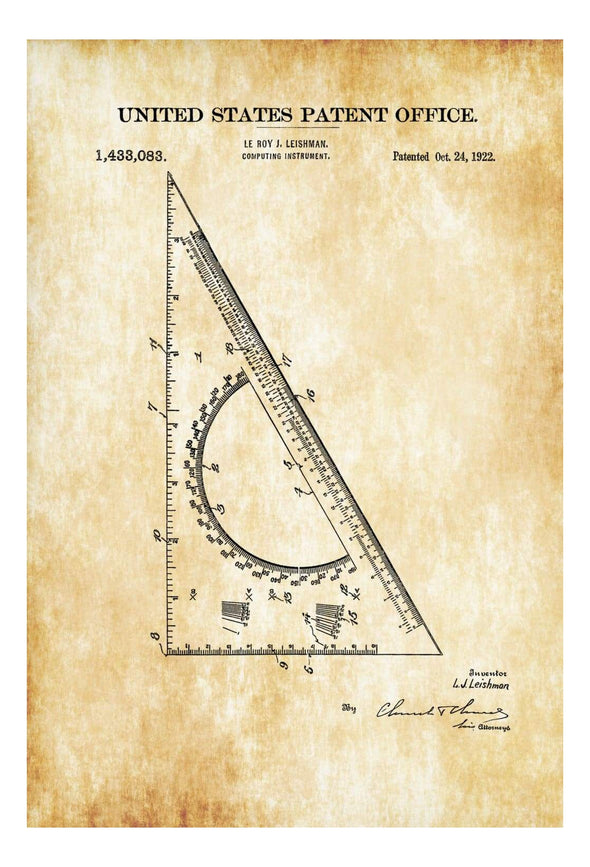 Drafting Triangle Patent 1922 - Patent Print, Wall Decor, Office Decor, Architect Gift, Drawing Tool, Drafting Tools, Student Gift