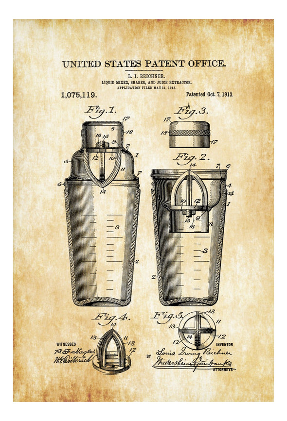 Drink Shaker & Mixer Patent Print - Decor, Kitchen Decor, Restaurant Decor, Bar Decor, Patent Print, Wall Decor, Shaker Patent, Cocktails