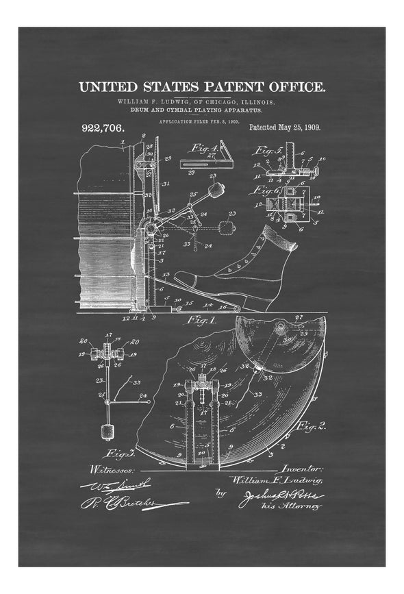 Drum And Cymbal Pedal Patent - Patent Print, Wall Decor, Music Poster, Musical Instrument Patent, Drum Patent, Drummers, Drum Set, Bass Drum Art Prints mypatentprints 10X15 Parchment 