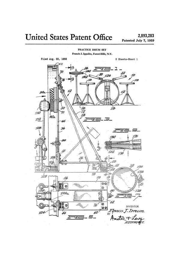 Drum Set Patent - Patent Print, Wall Decor, Music Poster, Musical Instrument Patent, Drum Patent, Drummers, Drum Set