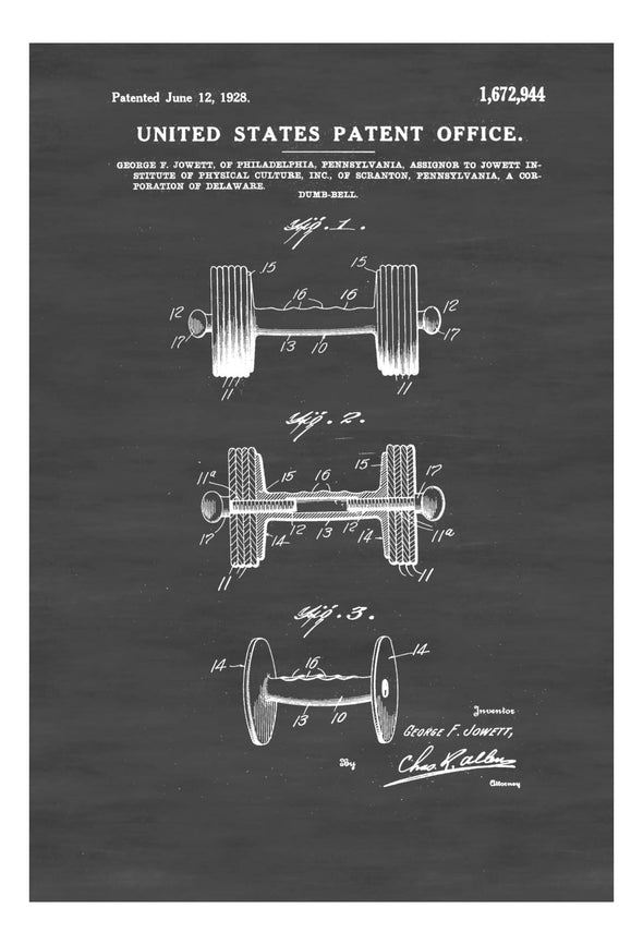 Dumb Bell Patent - Patent Print, Wall Decor, Gym Decor, Working out