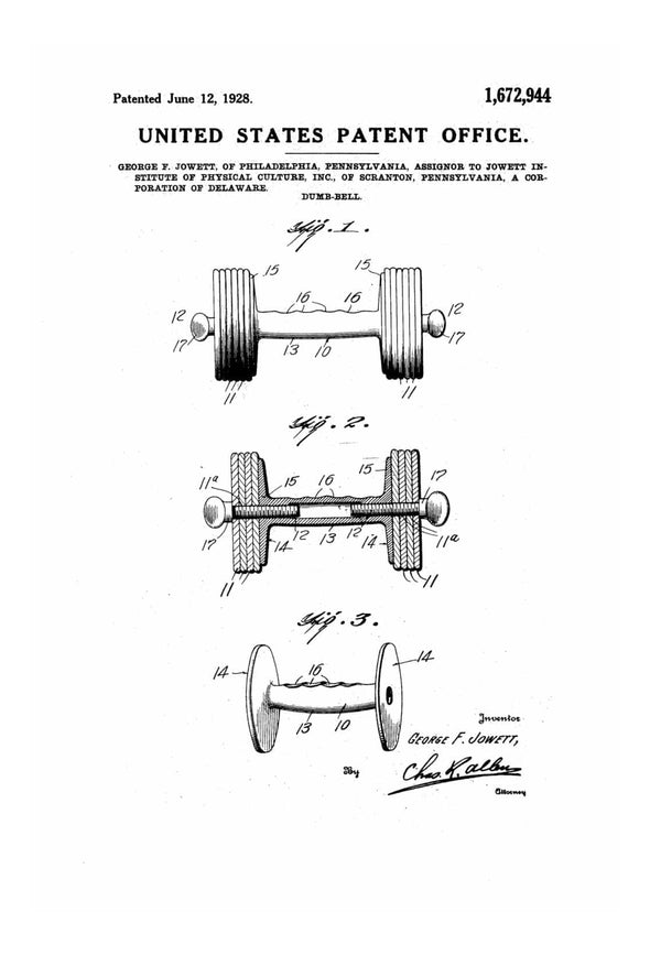 Dumb Bell Patent - Patent Print, Wall Decor, Gym Decor, Working out