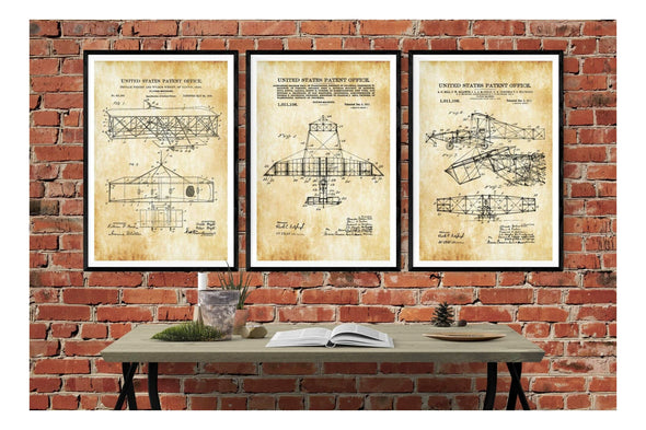 Early Aviation Patent Collection of 3 Patent Prints - Vintage Aviation Art, Airplane Blueprint, Pilot Gift, Aircraft Decor, Airplane Poster Art Prints mypatentprints 10X15 Parchment 
