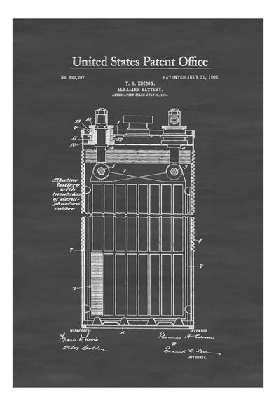 Edison Alkaline Battery Patent 1906 - Edison Patent, Edison Invention, Patent Prints, Technology Art, Thomas Edison Art, Office Decor mws_apo_generated mypatentprints Parchment #MWS Options 1642767726 