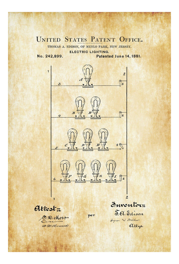 Edison Electric Lighting Patent Print - Decor, Kitchen Decor, Home Decor, Wall Decor, Office Decor, Electrician Gift, Thomas Edison Patent Art Prints mypatentprints 10X15 Parchment 