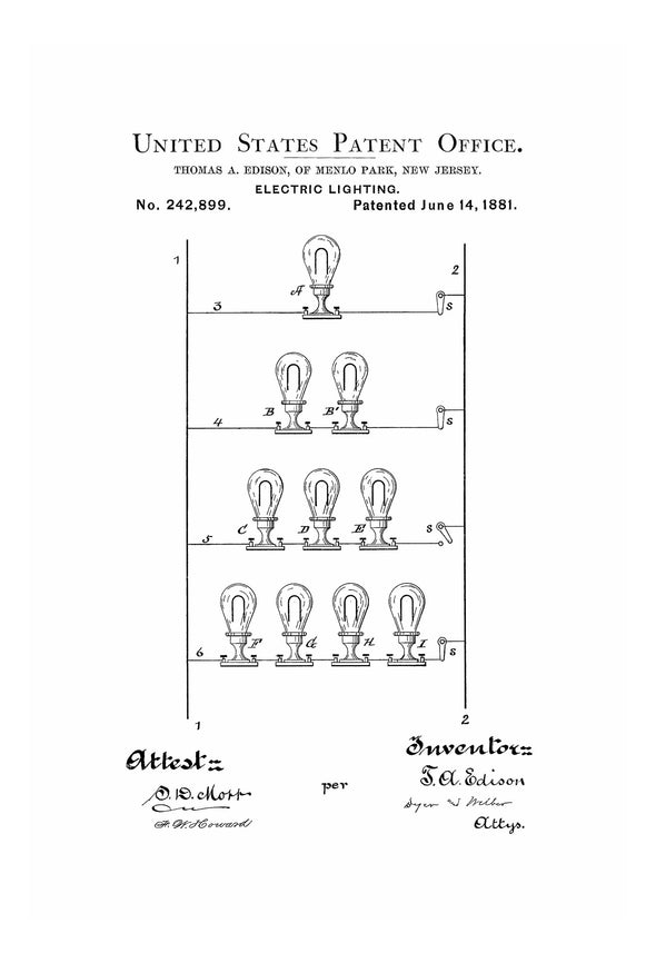 Edison Electric Lighting Patent Print - Decor, Kitchen Decor, Home Decor, Wall Decor, Office Decor, Electrician Gift, Thomas Edison Patent Art Prints mypatentprints 