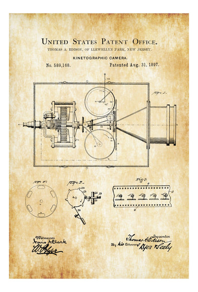 Edison Kinetographic Camera Patent, Patent Print, Wall Decor, Photography Art, Camera Art, Old Camera, Camera Decor, Thomas Edison patent