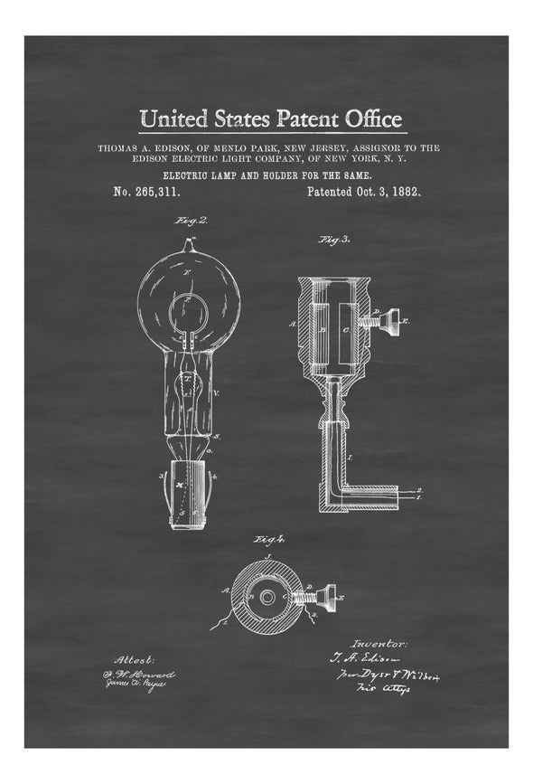 Edison Light Bulb and Holder Patent 1882 - Light Bulb, Edison Patent, Edison Invention, Patent Prints, Kitchen Decor, Wall Decor mws_apo_generated mypatentprints Parchment #MWS Options 1734190450 