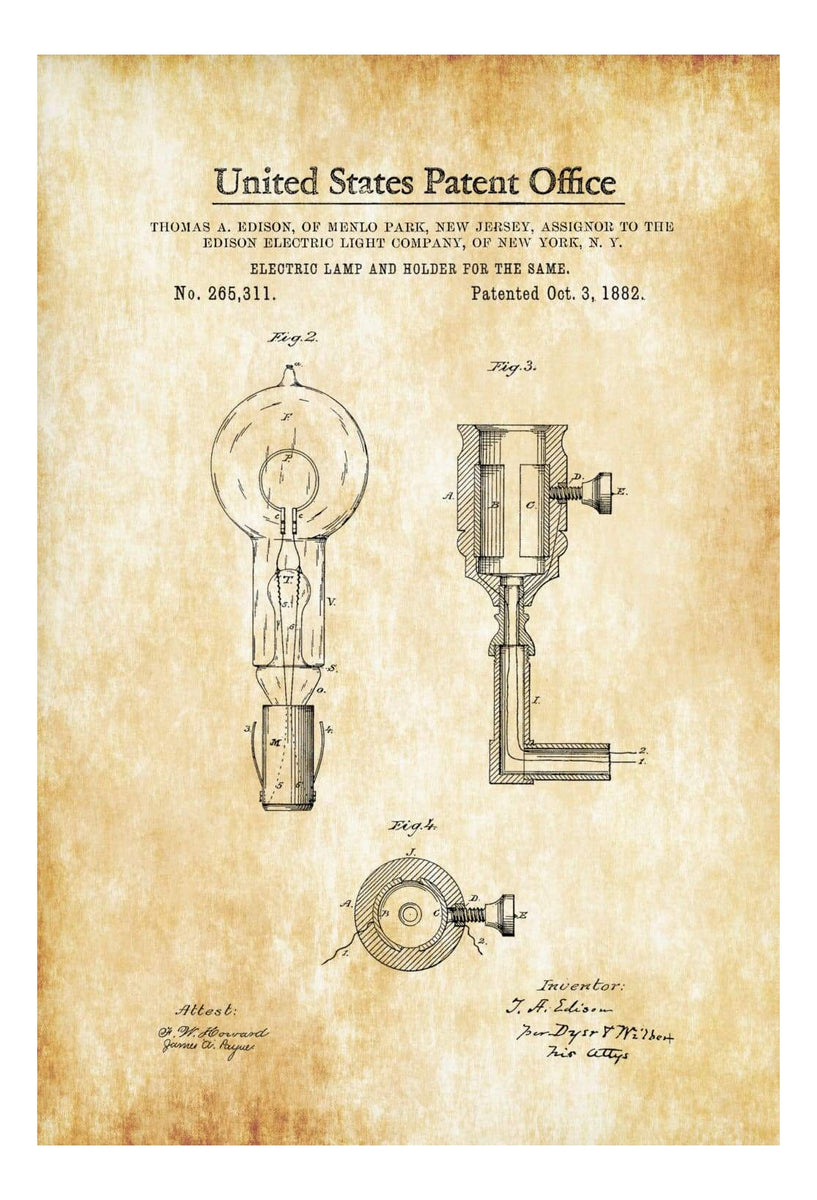 thomas edison light bulb patent number