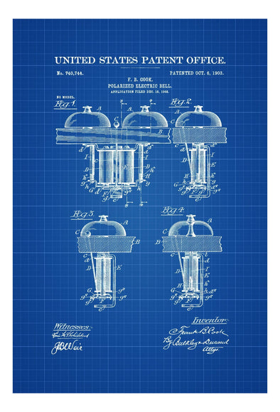 Electric Door Bell Patent Print 1903 - Vintage Bell, Vintage Wall Decor,Steampunk Decor, Vintage Print, Alarm Bell Poster, Bell Poster Art Prints mypatentprints 10X15 Parchment 