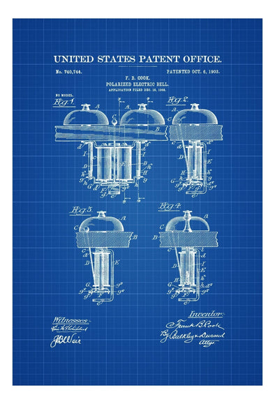 Electric Door Bell Patent Print 1903 - Vintage Bell, Vintage Wall Decor,Steampunk Decor, Vintage Print, Alarm Bell Poster, Bell Poster mws_apo_generated mypatentprints Parchment #MWS Options 3609831923 