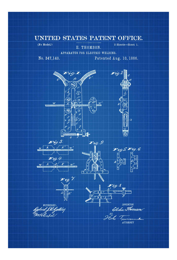 Electric Welding Patent Print 1886 - Patent Print, Wall Decor, Welder Gift, Garage Decor, Welder, Electric Welder Patent, Welder Gift Art Prints mypatentprints 10X15 Parchment 