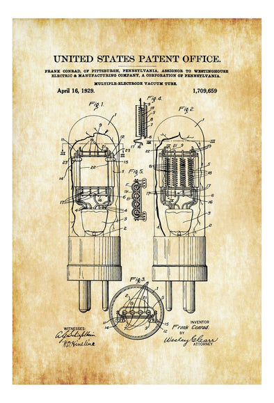 Electronic Vacuum Tube Patent 1929 - Patent Prints, Vintage Electronic, Technology Patent, Electronic Patent, Vacuum Tube Poster, Geek Gift mws_apo_generated mypatentprints Parchment #MWS Options 943957328 