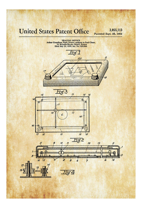 Etch A Sketch Patent - Patent Print, Retro Toys, Game Room Art, Play Room Art, Kids Room Wall Art, Toy Patent, Vintage Toy, Kids Room Decor Art Prints mypatentprints 10X15 Parchment 