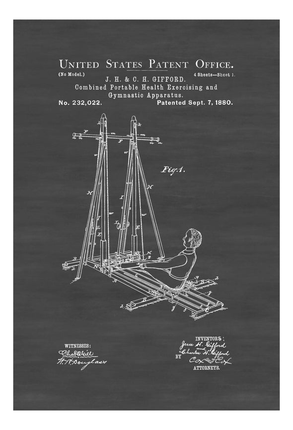 Exercise and Gymnastic Machine Patent Print 1880 - Wall Decor, Gym Decor, Exercise Machine Patent, Workout Exercise Poster Art Prints mypatentprints 