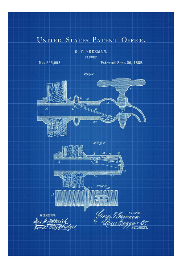 Faucet Patent Print 1882 - Wall Decor, Blueprint Poster Wall Art, Gardening Art, Yard Work, Vintage Tool, Kitchen Art, Water Patent, Faucet Art Prints mypatentprints 10X15 Parchment 