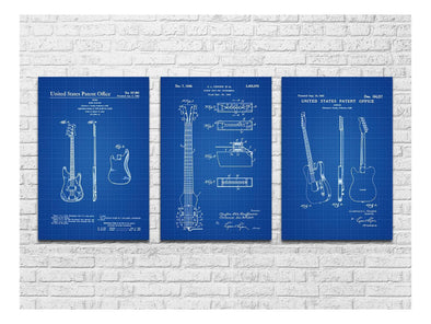 Fender Guitar Patent Collection of 3 - Patent Prints, Music Poster, Musical Instrument Patent, Guitar Patent, Bass Guitar, Fender Patent