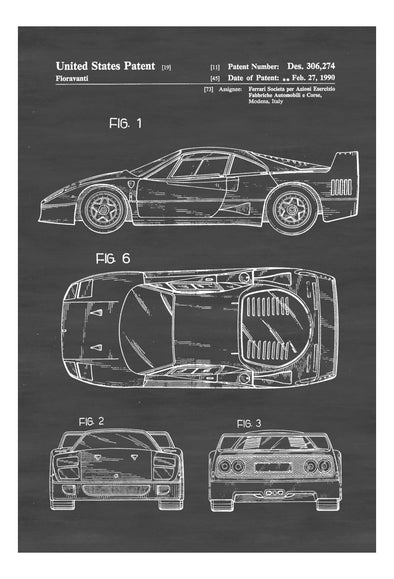 Ferrari F40 Patent - Patent Print, Wall Decor, Automobile Decor, Automobile Art, Classic Car, Ferrari Patent mws_apo_generated mypatentprints White #MWS Options 1042195395 