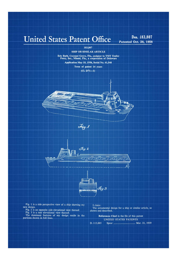 Ferry Boat Patent - Patent Print, Vintage Nautical, Naval Art, Sailor Gift, Sailing Decor, Nautical Decor, Boating Decor, Ferry Ship Patent Art Prints mypatentprints 