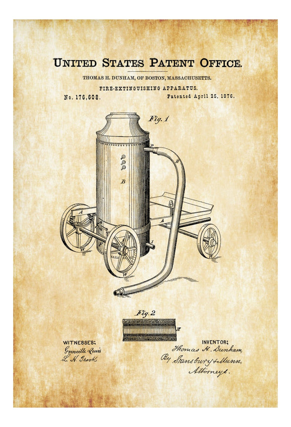 Fire Extinguishing Apparatus Patent - Patent Print, Wall Decor, Fireman Gift, Firehouse Decor, Firefighter, Fireman, fire extinguisher