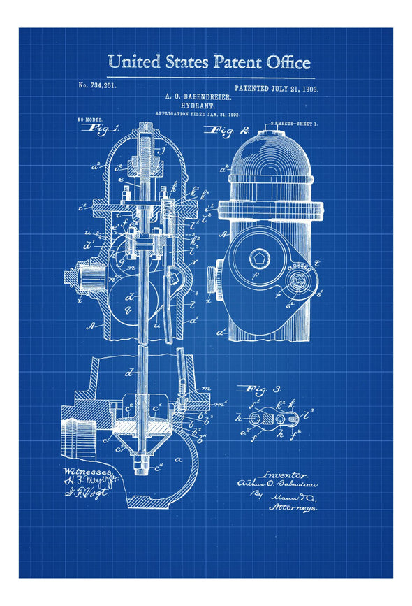 Fire Hydrant Patent - Patent Print, Wall Decor, Fireman Gift, Firehouse Decor, Firefighter