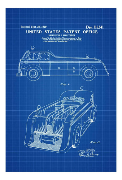 Fire Truck Patent 1939 - Patent Prints, Wall Decor, Fireman Gift, Firehouse Decor, Firefighter, Fireman, Fire Engine mws_apo_generated mypatentprints Parchment #MWS Options 1403299173 