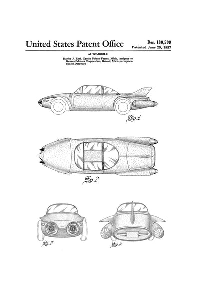 Firebird II Automobile Patent - Patent Print, Wall Decor, Automobile Decor, Automobile Art, Classic Car, General Motors Patent mws_apo_generated mypatentprints White #MWS Options 2835851343 