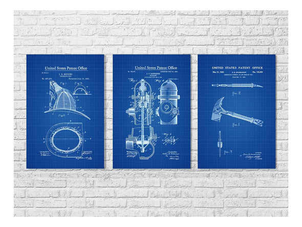 Fireman Patent Collection of 3 - Patent Prints,  Fireman Gift, Firehouse Decor, Firefighter