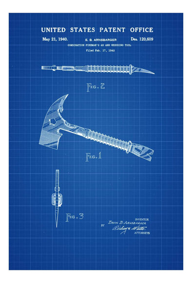 Fireman&#39;s Ax Patent - Patent Print, Wall Decor, Fireman Gift, Firehouse Decor, Firefighter, Tools Decor mws_apo_generated mypatentprints Parchment #MWS Options 3878069562 