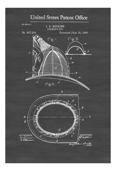 Fireman&#39;s Hat Patent - Patent Print, Wall Decor, Fireman Gift, Firehouse Decor, Firefighter mws_apo_generated mypatentprints Chalkboard #MWS Options 2751112819 