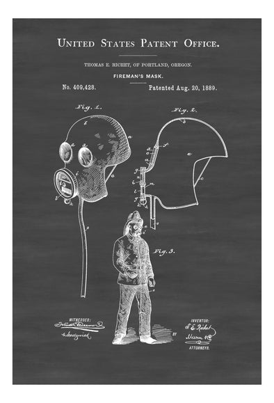Fireman&#39;s Mask Patent - Patent Print, Wall Decor, Fireman Gift, Firehouse Decor, Firefighter, Fireman
