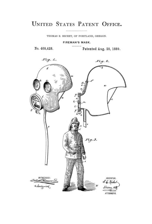 Fireman&#39;s Mask Patent - Patent Print, Wall Decor, Fireman Gift, Firehouse Decor, Firefighter, Fireman