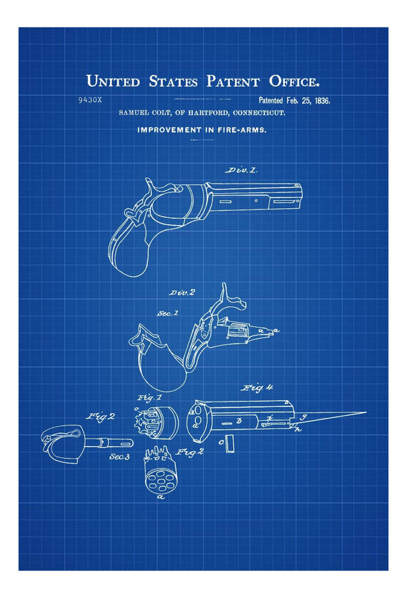 First Colt Firearm Patent 1836 - Patent Print, Wall Decor, Gun Art, Firearm Art, Colt Patent, Firearm Patent, Colt Firearm