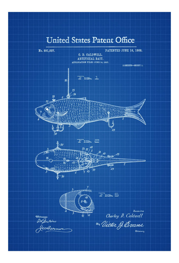 Fishing Bait Patent 1908 - Patent Print, Wall Decor, Fishing Lure Poster, Cabin Decor, Fisherman Gift, Fishing Decor, Lake House Decor