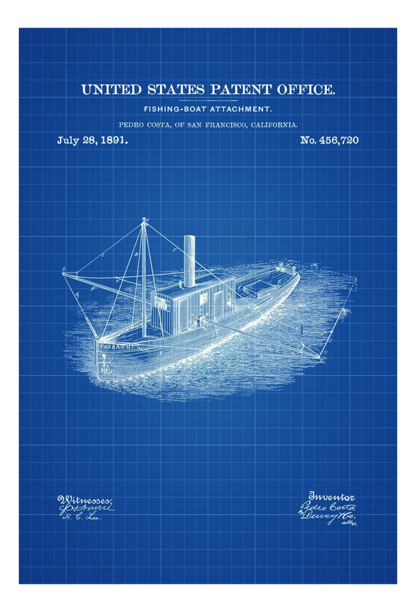 Fishing-Boat Patent - Patent Print, Vintage Nautical, Boat Art, Sailor Gift, Sailing Decor, Nautical Decor, Boating Decor, Fishing Gift Art Prints mypatentprints 5X7 Blueprint 