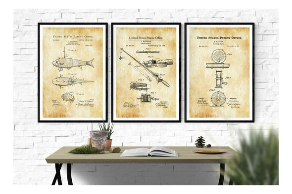 Fishing Patent Collection of 3 Patent Prints - Fishing Patents, Fishing Lure Poster, Fisherman Gift, Fishing Decor, Lake House Cabin Decor Art Prints mypatentprints 10X15 Parchment 