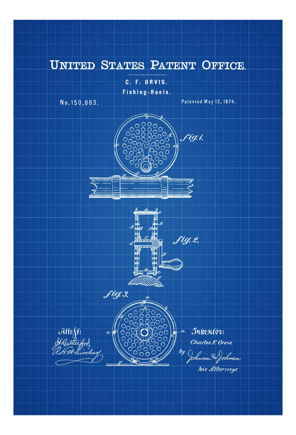 Fishing Reels Patent 1874 - Patent Print, Wall Decor, Fishing Rod, Cabin Decor, Fisherman Gift, Fishing Decor, Lake House Decor Art Prints mypatentprints 