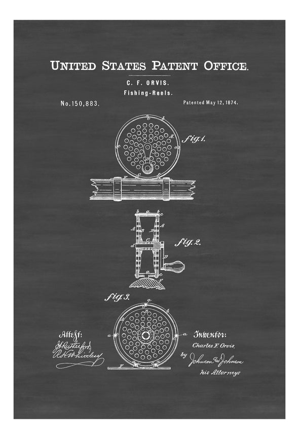 Fishing Reels Patent 1874 - Patent Print, Wall Decor, Fishing Rod, Cabin Decor, Fisherman Gift, Fishing Decor, Lake House Decor Art Prints mypatentprints 