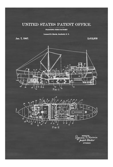 Floating Fishing Factory Patent - Patent Print, Vintage Nautical, Boat Art, Sailing Decor, Nautical Decor, Boating Decor, Fishing Gift Art Prints mypatentprints 5X7 Blueprint 