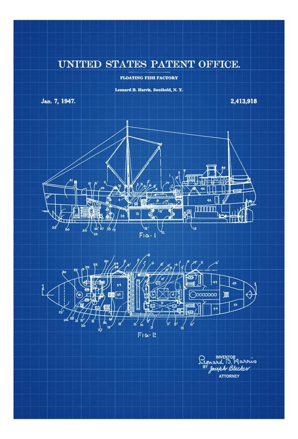 Floating Fishing Factory Patent - Patent Print, Vintage Nautical, Boat Art, Sailing Decor, Nautical Decor, Boating Decor, Fishing Gift Art Prints mypatentprints 
