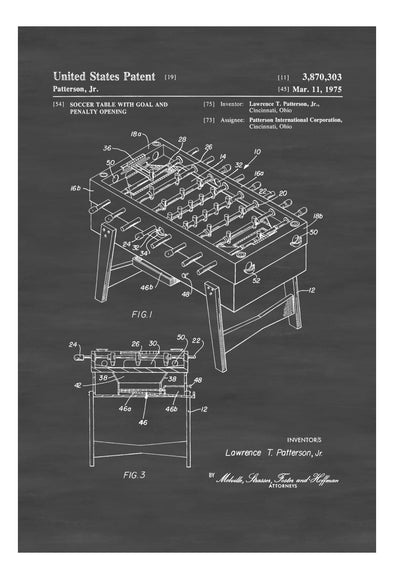 Foosball Table Patent 1975 - Patent Print, Wall Decor, Soccer Table, Basement Decor, Game Room Decor, Foosball Patent mws_apo_generated mypatentprints Blueprint #MWS Options 1497475626 