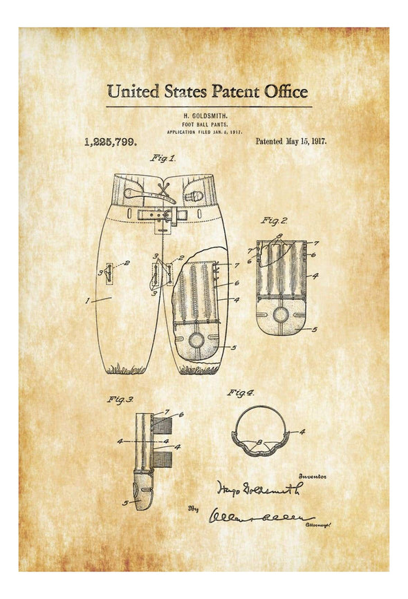 Football Pants Patent 1917 - Patent Prints, Football Art, Sports Art, Football Fan, Football Gear, Football Decor, Vintage Football Art