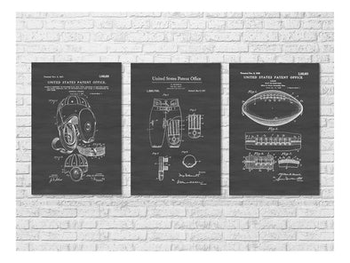 Football Patent Collection of 3 - Patent Prints, Football Art, Sports Art, Football Fan, Football Gear, Football Decor, Vintage Football Art