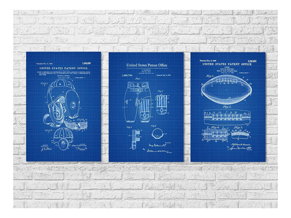 Football Patent Collection of 3 - Patent Prints, Football Art, Sports Art, Football Fan, Football Gear, Football Decor, Vintage Football Art