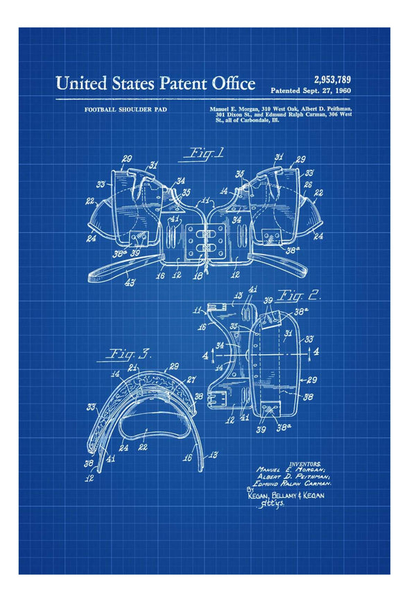 Football Shoulder Pad Patent 1960 - Patent Print, Wall Decor, Football Art, Sports Art, Football Fan, Football Player, Football Patent