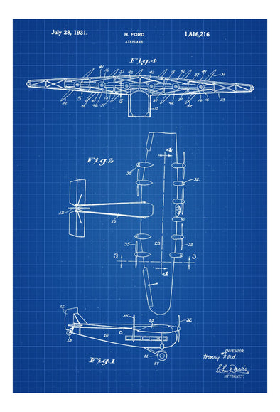 Ford Airplane Patent - Vintage Airplane, Airplane Blueprint, Airplane Art, Pilot Gift,  Aircraft Decor, Airplane Poster, Henry Ford Patent