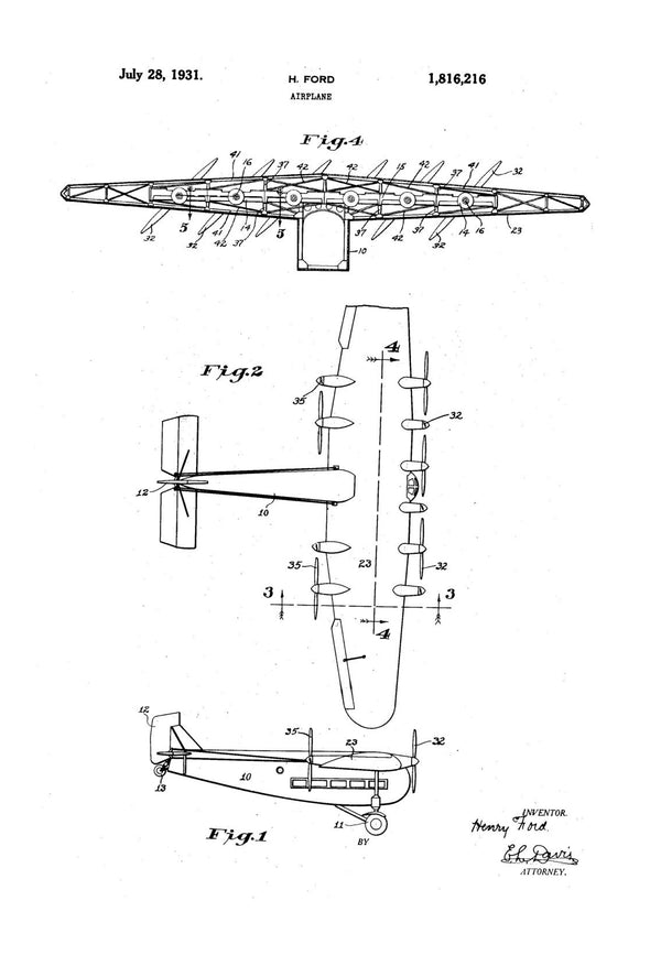 Ford Airplane Patent - Vintage Airplane, Airplane Blueprint, Airplane Art, Pilot Gift,  Aircraft Decor, Airplane Poster, Henry Ford Patent